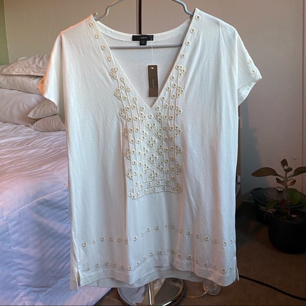 J.Crew Off-White Eyelet V-Neck